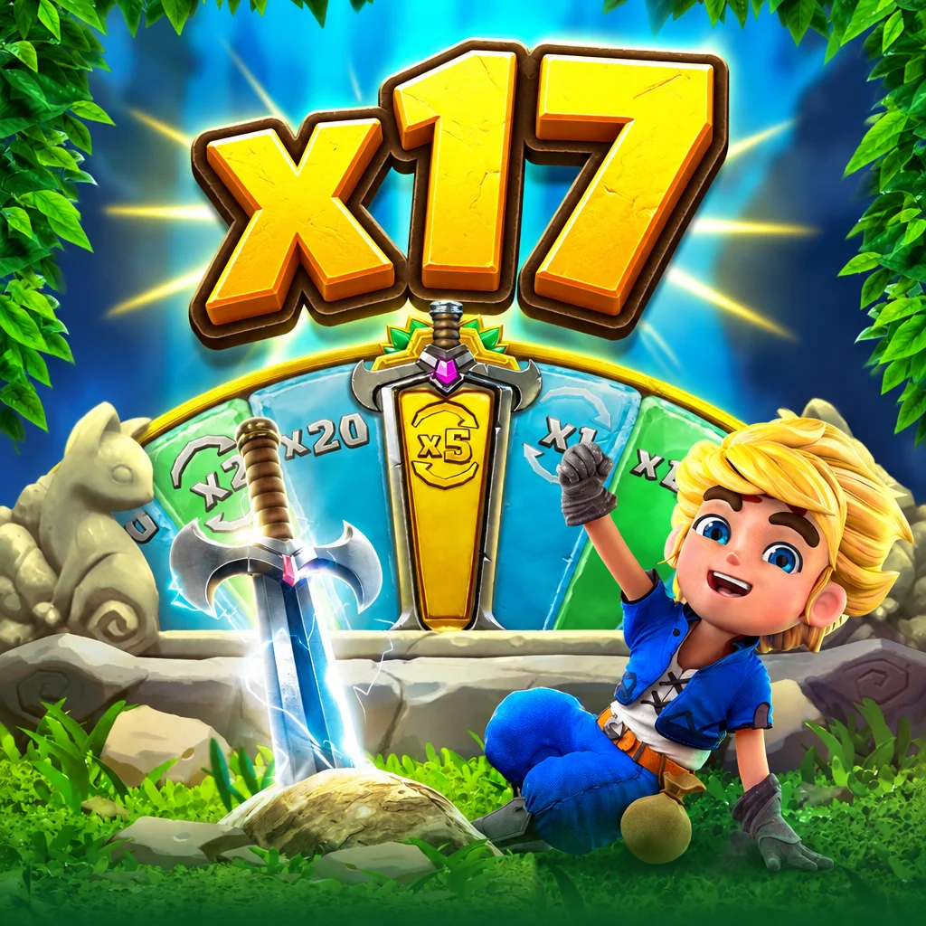 Ilustrasi karakter petualang berambut pirang di samping pedang legendaris Gem Saviour Sword di x17